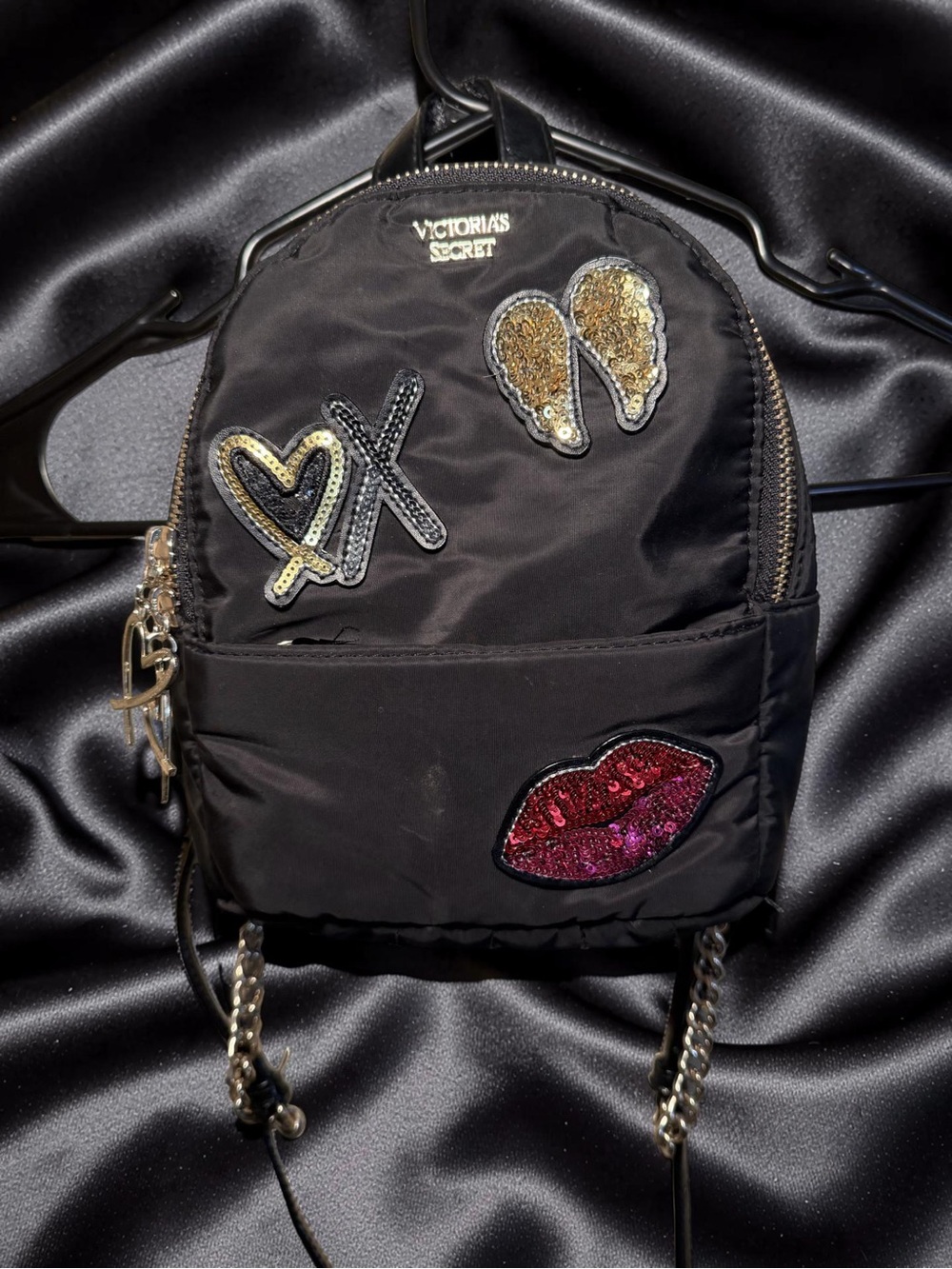 Victoria's Secret Small City Black Mini Backpack with Sequin Patches
